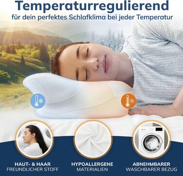 Ортопедична подушка для всіх положень сну Подушка для підтримки шиї для спокійного сну Подушка з піни з ефектом пам&39яті для ідеальної адаптації Ергономічна подушка для полегшення болю в шиї (Біла)