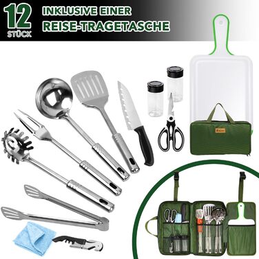 Набір похідного посуду E EASTSTORM з водонепроникною сумкою для кемпінгу, туризму та альпінізму, компактний та портативний, темно-зелений