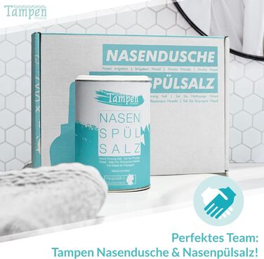 Набір для спринцювання носа 120 солей для промивання носа (300 г) Мірна ложка (1 г) 3 насадки для дорослих і дітей Гігієна Tampen