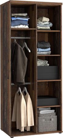 Гардероб Forte Winnie 80, рустикальна шафа з орними дверима, 2-дверна, полиці, простора, декор Old Wood Vintage під дерево/імітація бетону темно-сірий, 79,9 см завширшки x 189 см заввишки x 53,7 см темно-коричневий/сірий