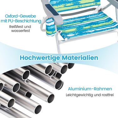 Складані пляжні крісла COSTWAY, легкі, комплект з 2 шт. , кемпінгові крісла з регульованою спинкою, підголівником, тримачем для напоїв та тримачем для рушників, складні крісла, вуличні крісла, витримують до 150 кг (зелені) 2 крісла в зелену смужку