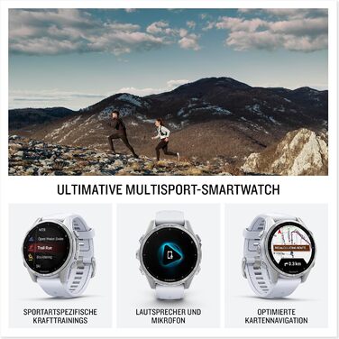 Розумний годинник для різних видів спорту, 1.3-дюймовий сенсорний/кнопковий AMOLED-дисплей, до 10 днів роботи від акумулятора, понад 80 спортивних/активних програм, топографічні карти, ЕКГ, телефонні дзвінки, музика, ліхтарик. Сучасний 43mm колір, білий/с
