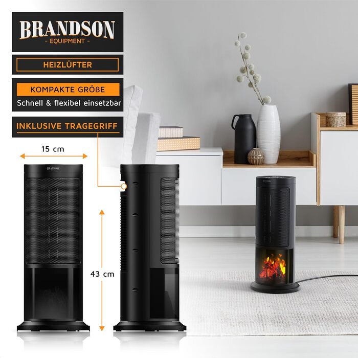 Енергозберігаючий, тихий вентилятор-обігрівач - Ефект каміна - Коливання - з пультом дистанційного керування - Лауреат нагород - 2 швидкості - Таймер - Ванна кімната, вітальня, офіс, дитяча кімната A Тип 1 Чорний