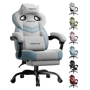Тканина для ігрового крісла LUCKRACER, офісне крісло з підлокітниками, подушка з піни з ефектом пам&39яті, кут нахилу 90155 та підставка для ніг, міцна функціональна тканина, сіро-сіра тканина