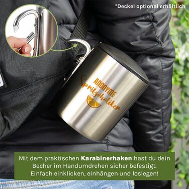 Чашка для пиття з нержавіючої сталі з карабіном Ідея подарунка 330 мл Чашка Для кемпінгу Ключки Срібний