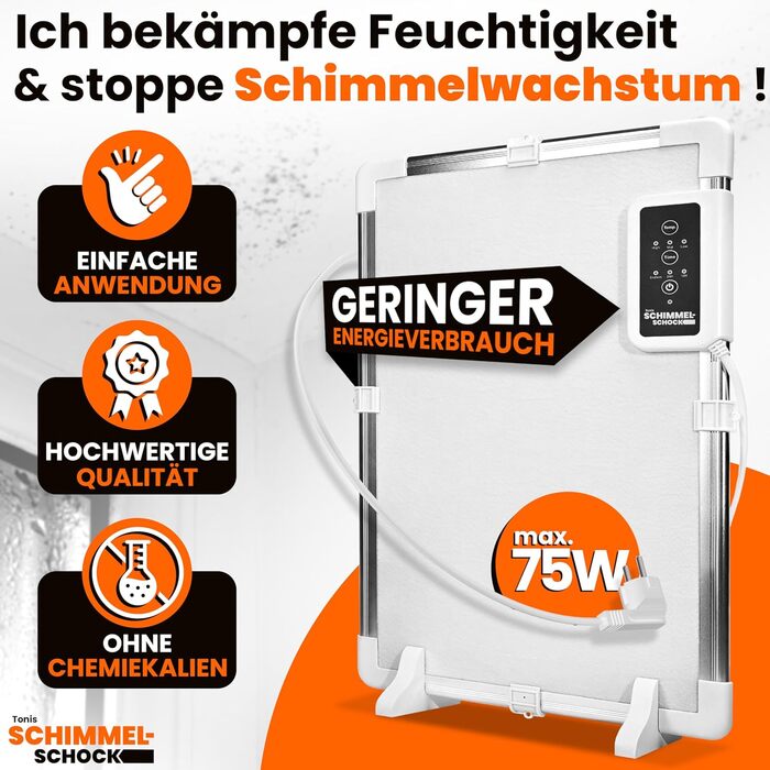 Протипліснявий обігрівач Toni&39s Mold Shock для боротьби з пліснявою Висушує холодні, вологі стіни та усуває причину появи плісняви без хімікатів Термостат, таймер та захист від перегріву