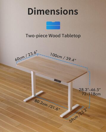 Стіл FEZIBO з регульованою висотою та портами зарядки USB-A та USB-C, 100 x 60 см