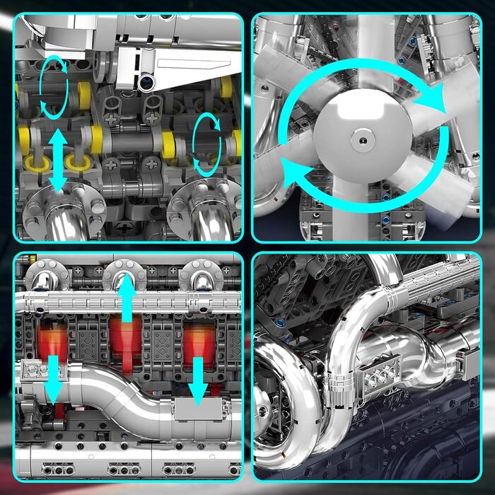 Двигун Mold King 10168 Technic V8, модель високотехнологічного двигуна з подвійним турбонаддувом на 2899 деталей, набір будівельни