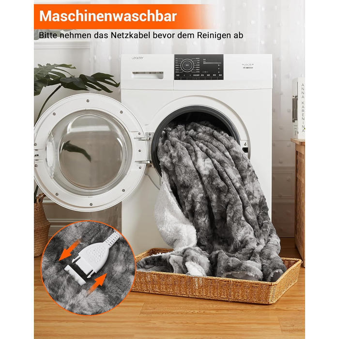 Електрична ковдра LinTimes з автоматичним вимкненням, 6 температурних режимів, 10 годин автоматичного вимкнення, електрична ковдра з PV оксамиту та шерпа-флісу, яку можна прати, 180 x 130 см, сірого кольору