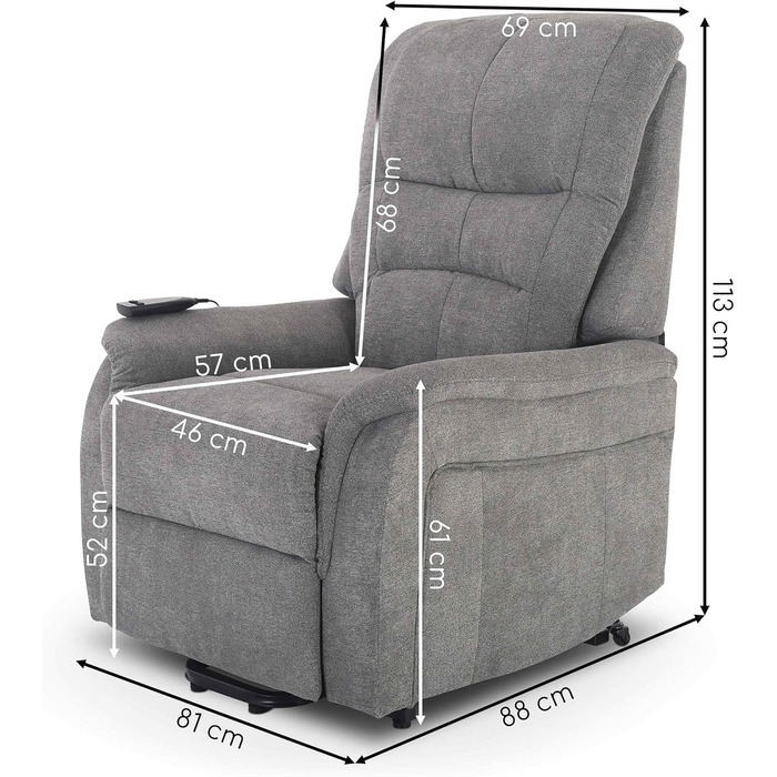 Крісло під телевізор Raburg з підйомником, електричне відкидне крісло з 1 двигуном та пультом дистанційного керування, безступінчасте регулювання, комфортна піна та пружинна основа з кишенькового блоку, мікрофібра, 120 кг Janik Сіра мікрофібра