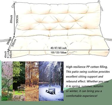 Подушка для гойдалок на відкритій веранді зі спинкою і ременями, 10,2 см, потовщена подушка для сидіння для 2-/3-місних, садових лавок, крісел для патіо, переповнені подушки для газонних меблів, змінні килимки для озеленення.