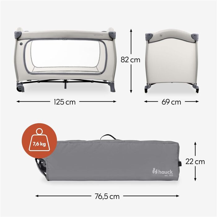 Темно-сірий - дитяче ліжечко для подорожей, що швидко складається, від народження до 15 кг, з колесами, сумкою для перенесення, великим отвором та складною основою, компактне у складеному вигляді, 125 x 69 x 82 см та 7,6 кг
