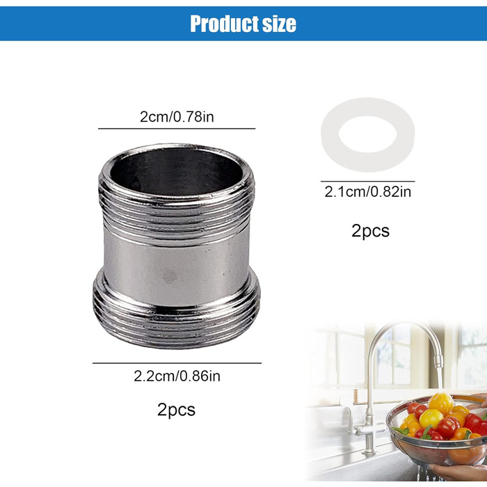 Перехідник для змішувача зовнішня різьба 2 шт. Перехідник з латунною різьбою M20 на M22 перехідник для змішувача Змішувач із зовнішньою різьбою з гумовим ущільнювачем для кухонних змішувачів Фільтр для води для мийки