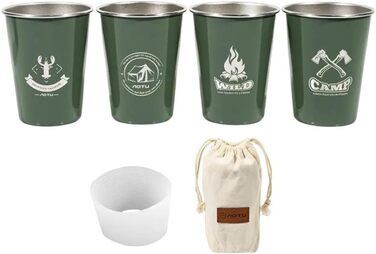 Набір барвистого посуду для кемпінгу, аксесуари для пікніка, кухлі для пригод, харчова нержавіюча сталь 304, полотно, сумка для перенесення в комплекті, зелений