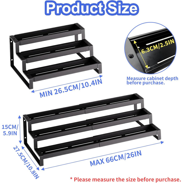 Стояча підставка для спецій Afeeler, 3 яруси, розширюваний органайзер для спецій для кухонних шаф, підставка для спецій для стільниць комори
