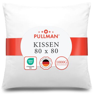 Подушка Pullman 80x80 см - подушка з мікрофібри готельної якості для всіх положень сну, зручна подушка для алергіків з наповнювачем 1000 г, сертифікована подушка для ліжка Oeko-Tex (80 x 80) 80x80 см 1