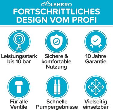 Ножний насос CYCLEHERO з подвійним циліндром та манометром - відзнака ДУЖЕ ДОБРЕ - для всіх клапанів, велосипедний, автомобільний