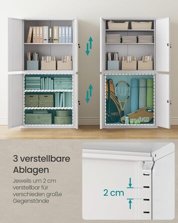 Шафа для документів SONGMICS, багатофункціональна шафа, офісна шафа, з 4 дверцятами та 5 полицями, 40 x 80 x 180 см, 2 замки, регульовані полиці, сталева шафа для зберігання, матово-сірий OMC016G01 40 x 80 x 180 см матово-сірий