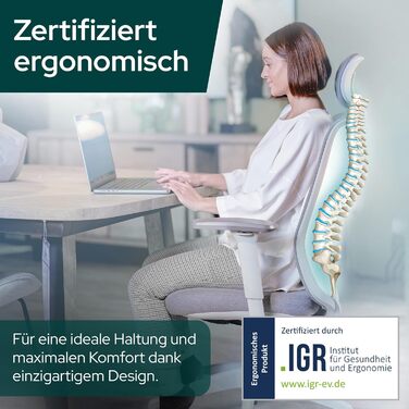 Ергономічне офісне крісло - Переможець тесту - Високо індивідуально регульоване офісне крісло з підголівником та поперековою опорою, 3D підлокітниками та дихаючою сіткою - Офісне крісло 150 кг (світло-сіре) з підголівником світло-сірий / сірий