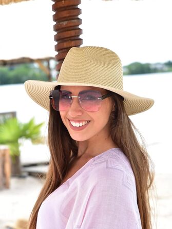 Жіночий панамський капелюх-сонце styleBREAKER з паперової соломи Складаний капелюх-м&39ятник з широкими полями Літній капелюх-федора для пляжу та фестивалів, один розмір, червоний