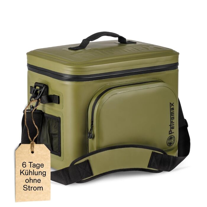 Сумка-холодильник Petromax для зберігання крижаних продуктів протягом кількох днів Незалежна від живлення та акумулятора Водонепроникна блискавка Для кубиків льоду та пакетів з льодом 22 літри Оливкова