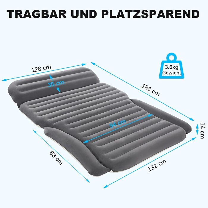 Надувний матрац KMZ для позашляховиків, автомобіля, вантажівки та кемпінгу портативний, товстий автомобільний матрац для подорожей, включаючи 2 подушки та електричний насос