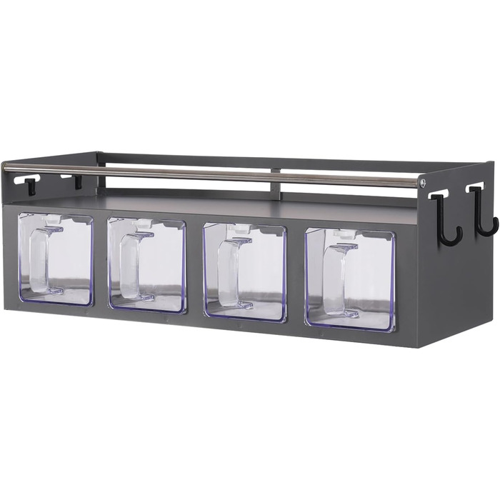 Підвісний органайзер для спецій з 4 знімними підставками для спецій, настінна кухонна підставка для солі, перцю, цукру, спецій (сіра)