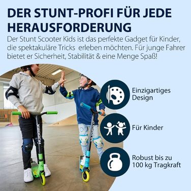 Трюковий самокат HUDORA Stuntscooter для дітей кермо 360, підшипники ABEC 9, міцний корпус, світло-блакитний, універсальний розмір
