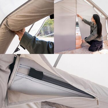 Зимовий надувний намет-будиночок XXL, сімейний намет на 6-8 осіб, надувний кемпінговий намет з насосом, 4-сезонний розкладний намет, великий XXL намет для вулиці з димоходом, сірий, 385x260x200 см