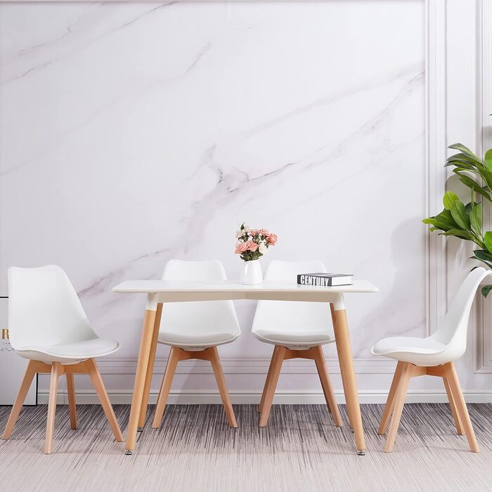 Обідні стільці ALBATROS, комплект з 4 шт. , AARHUS, білий - ніжки з масиву бука, скандинавський ретро-дизайн, зручне крісло-ракушка - елегантний кухонний стілець, обідній стілець для обіднього столу, білий бук комплект з 4 шт.