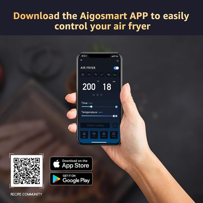 Інтелектуальна фритюрниця, 1900 Вт, 7 літрів, Wi-Fi аерофритюрниця, світлодіодний сенсорний екран, 7 програм, 20 рецептів pdf, меню своїми руками.