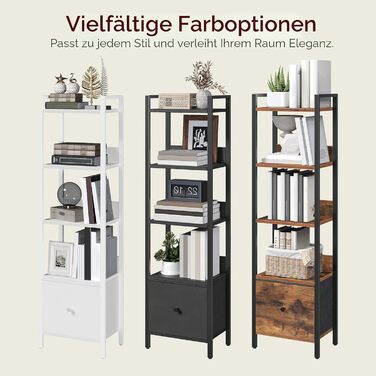 Книжкова полиця, окремостояча полиця з шухлядою, 33 x 24 x 131 см, книжкова шафа з 5 полицями, окремостояча книжкова шафа, для вітальні, спальні, офісу, біла ABKWT55101 5 полиць (33 x 24 x 131 см) Біла