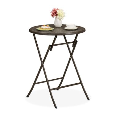 Садовий стіл Relaxdays під ротанг, круглий, ВxГ 75 x 60 см, коричневий Балконний стіл, вуличний стіл, пластик та метал