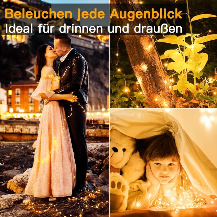 Акумулятор казкових вогнів Ollny 2pcs 5M, 50pcs світлодіодні казкові вогні в приміщенні, мідний дріт казкові вогні IP44 водонепрон