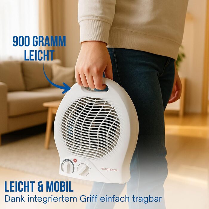 Мобільний вентилятор-обігрівач потужністю 2000 Вт з вентилятором - дуже тихий настільний обігрівач - портативний обігрівач з термостатом та 4-ступінчастим перемикачем - енергозберігаючий вентилятор (білий) Малий розмір