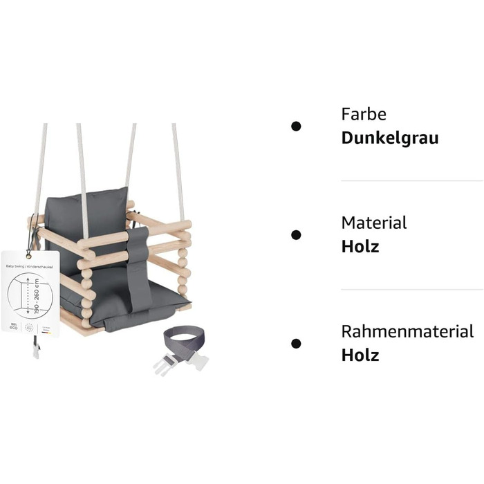 Гойдалки для приміщень, Дерев'яні гойдалки для немовлят і дітей, Дитячі гойдалки, Дерев'яні гойдалки, Гойдалки для малюків для дитячої кімнати та дверної коробки, 3 в 1 темно-сірий