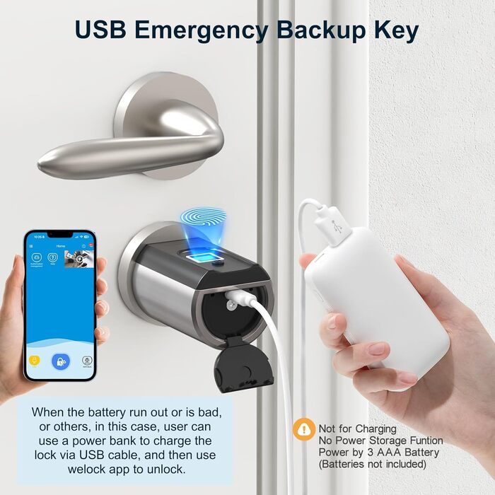 Електронний дверний замок із RFID-картою Bluetooth WiFi для 30-70 мм регульованого циліндра, електронний замок із відбитком пальця, сріблястий, 51 Fingerprint Lock