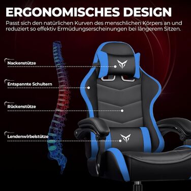 Ігрове крісло GTPLAYER, ергономічне офісне крісло з регульованим підголівником та поперековою опорою, ігрове крісло, синє