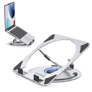 Основа для ноутбука ORICO NS1 срібляста регульована висота, алюмінієвий корпус, охолодження та поворотна база 360, ергономічний складаний стенд для ноутбуків 10-17 дюймів