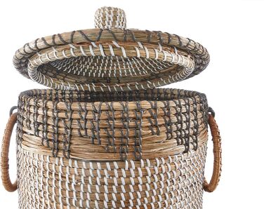 Кошик Kobolo BIRA зі зміями та морською травою Ø 31 см, В 44 см Кошик ручної роботи з кришкою бежевого кольору Органайзер Декоративний кошик Виготовлений з натурального матеріалу для іграшок, газет або книг