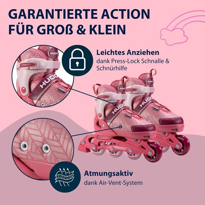 Роликові ковзани HUDORA Mia / Leon 2.0 - Роликові ковзани для дітей, підлітків та дорослих різних розмірів та кольорів - Регульовані роликові ковзани до 4 розмірів - зручні та стильні роликові ковзани розміру 33-36 Pixie