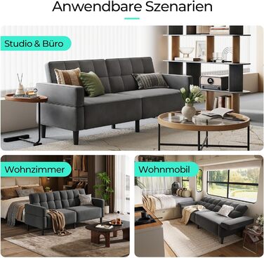 Диван LINSY HOME з функцією сну, розкладний диван з регульованою спинкою та підлокітниками, 3-місний диван з функцією ліжка з оксамитової тканини, спальна зона 230 x 100 см, ідеально підходить для вітальні (сірий)