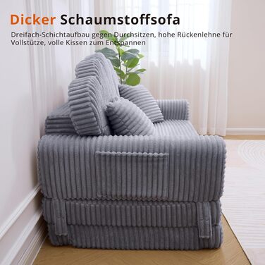 Місний розкладний диван IRONCK з функцією сну, диван-ліжко без кісток з вельвету та піни, диван-ліжко 153x267 см, розкладний диван-ліжко, 2 подушки та бічні кишені, диван-ліжко для вітальні-спальні, сірий темно-сірий, 2-