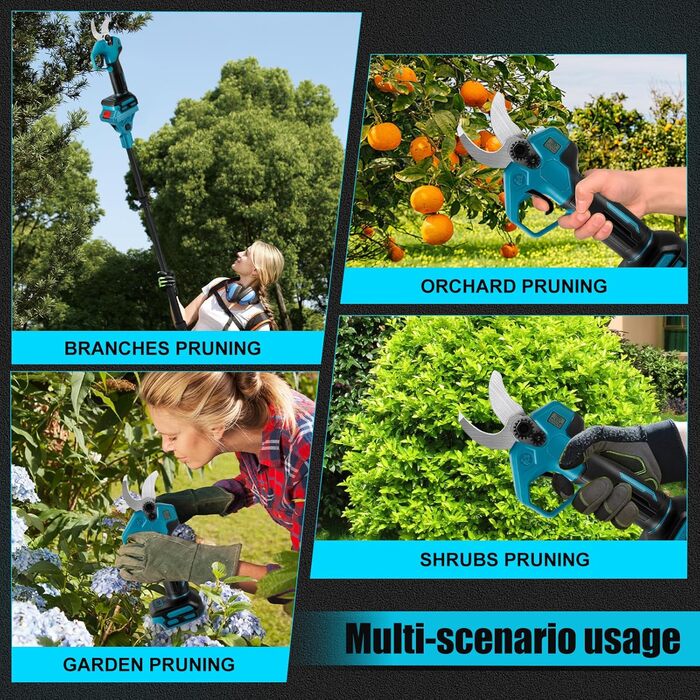 Акумуляторні сучкорізи зі штангою, безщіткові акумуляторні садові ножиці 2-в-1, сумісні з акумуляторами Makita, діаметр різання 30 мм, акумуляторні ножиці для обрізки саду та дерев, подовження 2 м (акумулятор не входить до комплекту), макс. 30 мм, зі штан