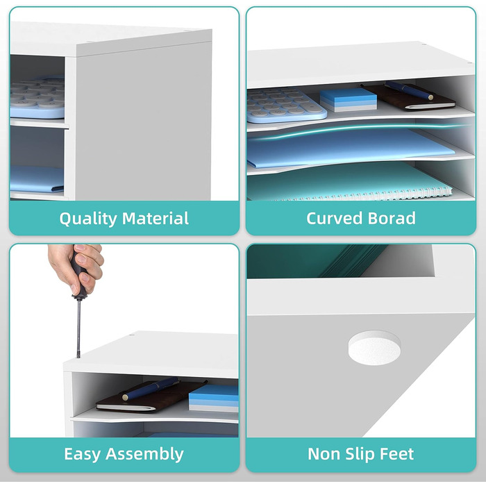 Рівневий органайзер для паперу SUPEASY для столу, дерев&39яний настільний органайзер з регульованим лотком для листів, сортувальник пошти для офісу, школи та дому, білий, 5-