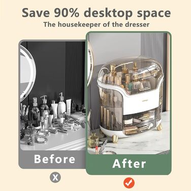 Органайзер для макіяжу з шухлядами та кришкою, коробка для зберігання косметики та краси, багатофункціональна портативна вітрина для ювелірних виробів, туалетного столика, пензлів, засобів догляду за шкірою, аксесуарів для волосся, стільниці, білого кольо