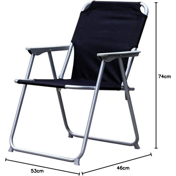 Крісло для кемпінгу Mojawo, розкладне крісло, тканина, оксфорд, чорний розкладне крісло, крісло рибалки, крісло директора, рибальське крісло, металеве, Ш 53 x Г 46 x В 74 см