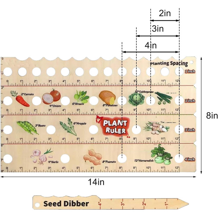 Дерев'яна посадочна лінійка з виїмкою для насіння, Дерев'яна посадочна лінійка з отворами, Дерев'яна посадочна лінійка, Інструмент для посадки твердого насіння, Незамінні садові інструменти, Інструмент для насіннєвої кімнати
