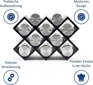Дерев&39яна підставка для спецій сертифікована FSC підставка для спецій для шафи підставка для спецій для дверцят шафи, кухонний органайзер без свердління (чорна, 10 банок)