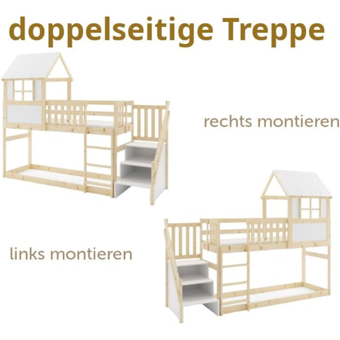 Ліжко-горище Interbeds 200x90 см з гіркою та сходами Двоярусне ліжко Дерев&39яне ліжко Дитяче ліжко з рейковою основою Ігрове ліжко (зі сходами)